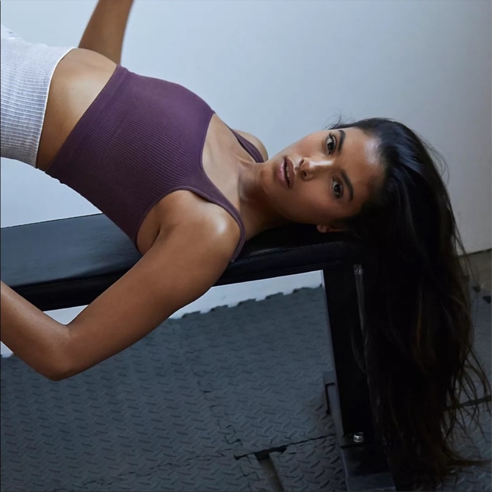 Free People Movement Happiness Runs Square Neck Crop Tank in Brushed Maroon NWOT - Picture 3 of 7